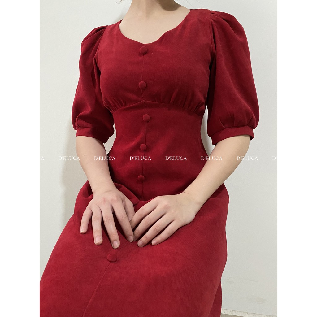 [Hình+Video Thật] Váy Nhung Tăm Cúc Bọc Vải - Đầm Dáng Xòe Tay Phồng Đáng Sắm Nhất Mùa Hè Này | BigBuy360 - bigbuy360.vn