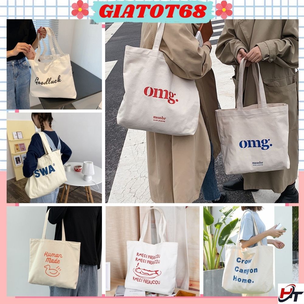 Túi vải đeo vai đeo chéo canvas phong cách Hàn Quốc dáng vuông Giatot68 558