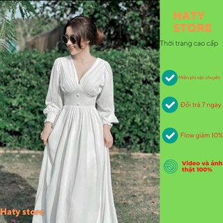 Váy đầm maxi ,Đầm công chúa ulzzang DX17 chất lụa cổ chữ V dáng dài xòe bánh bèo du lịch HATY SHOP