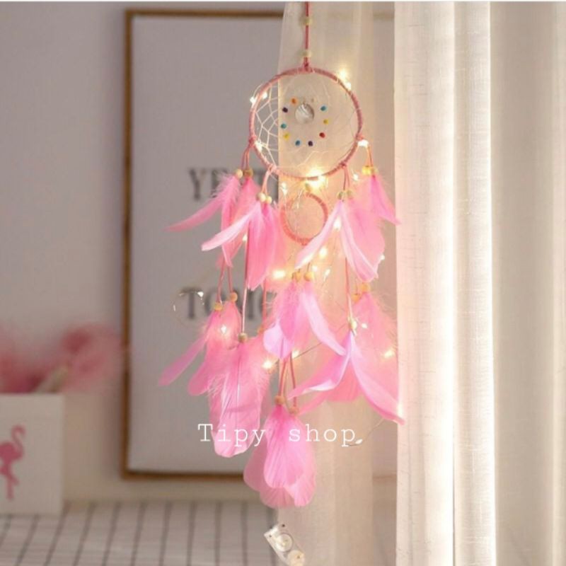 [ 🎁TẶNG ĐÈN ĐOM ĐÓM ] Dreamcatcher đính lông vũ màu pastel trắng /xanh /tím /hồng