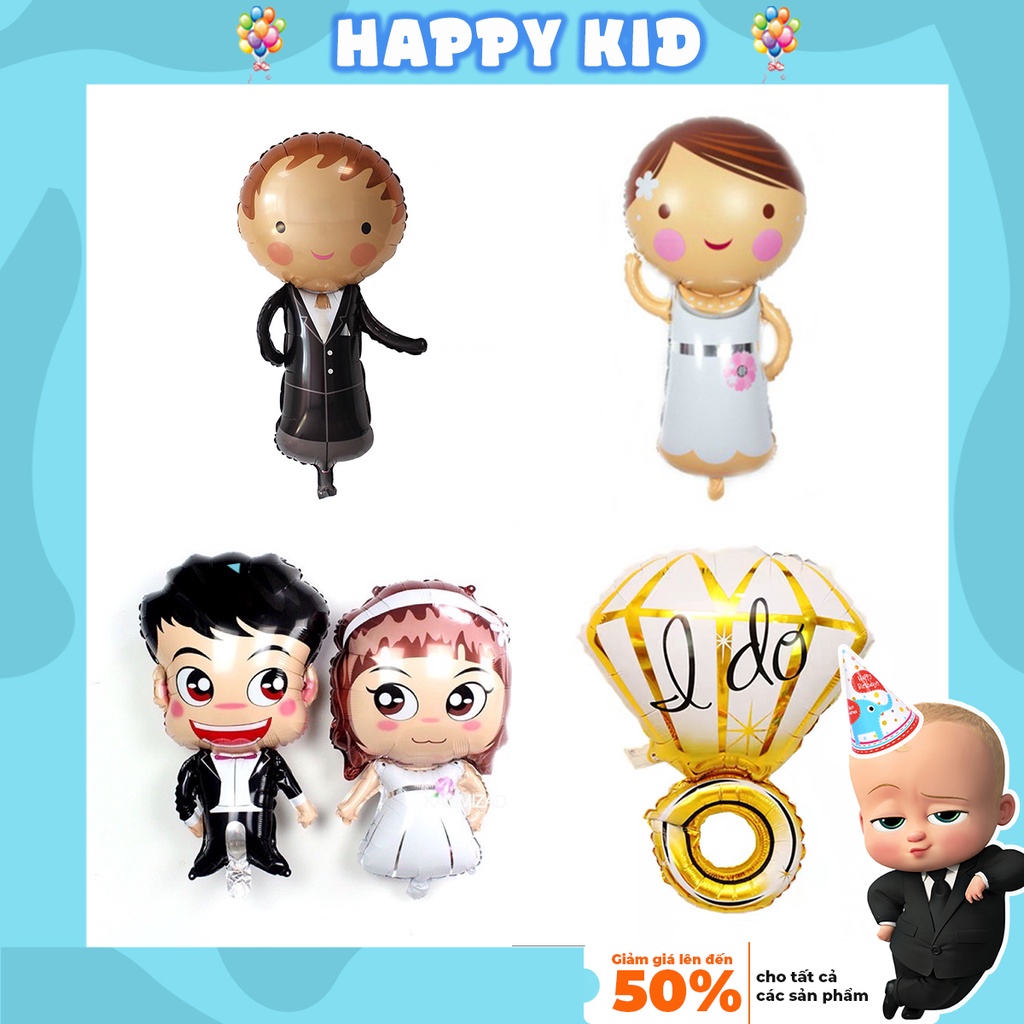 Bóng cô dâu chú rể nhẫn cưới trang trí phòng tân hôn cầu hôn HAPPYKID BBCDCR