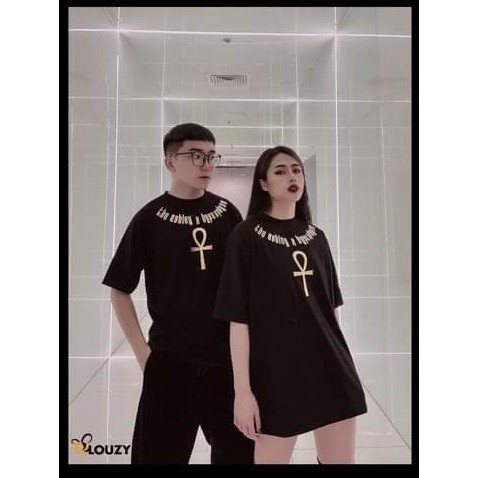 Áo thun tay lỡ chữ Vàng vòng cổ gậy paraoong ai cập, from rộng ,nam nữ unisex ,phong cách hot trend