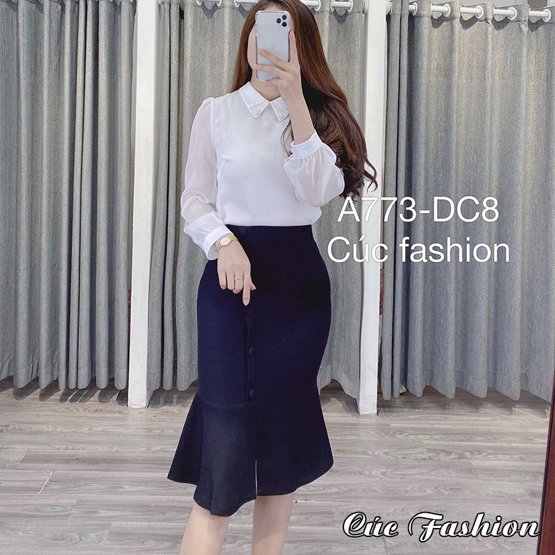 Áo sơ mi nữ cao cấp công sở đẹp Cúc Fashion A773 áo somi lụa kiểu hàn quốc cúc bọc