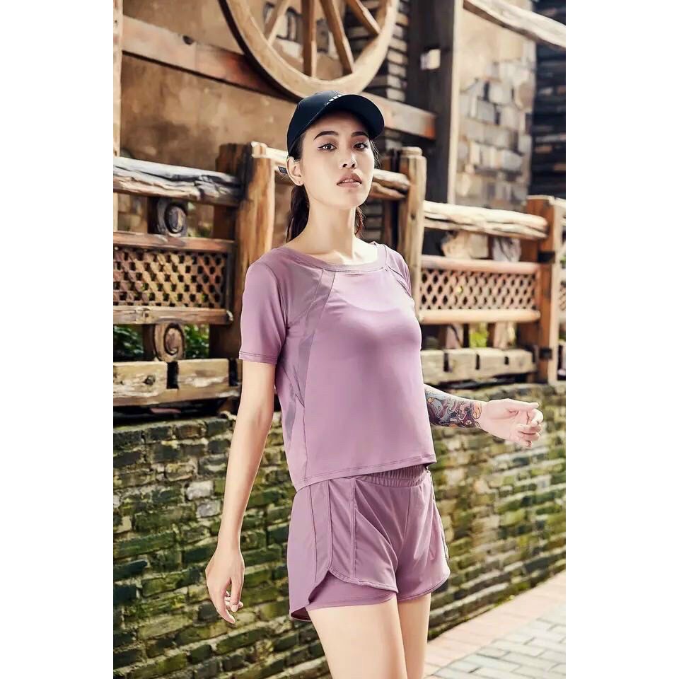 Bộ Tập Thể Thao, Gym, yoga Nữ Quần Short Chất Thun Lạnh Dày Dặn, Co Giãn 4 Chiều Thoải Mái Vận Động