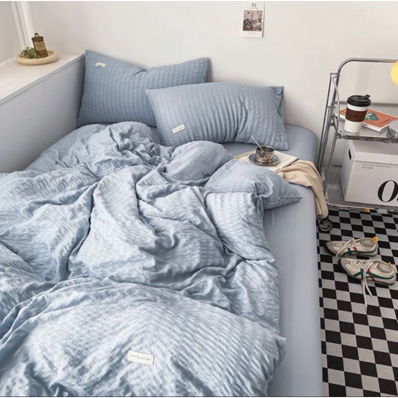 Bộ chăn ga gối cotton đũi. Sọc basic full 6 màu. chất vải cực mềm mịn