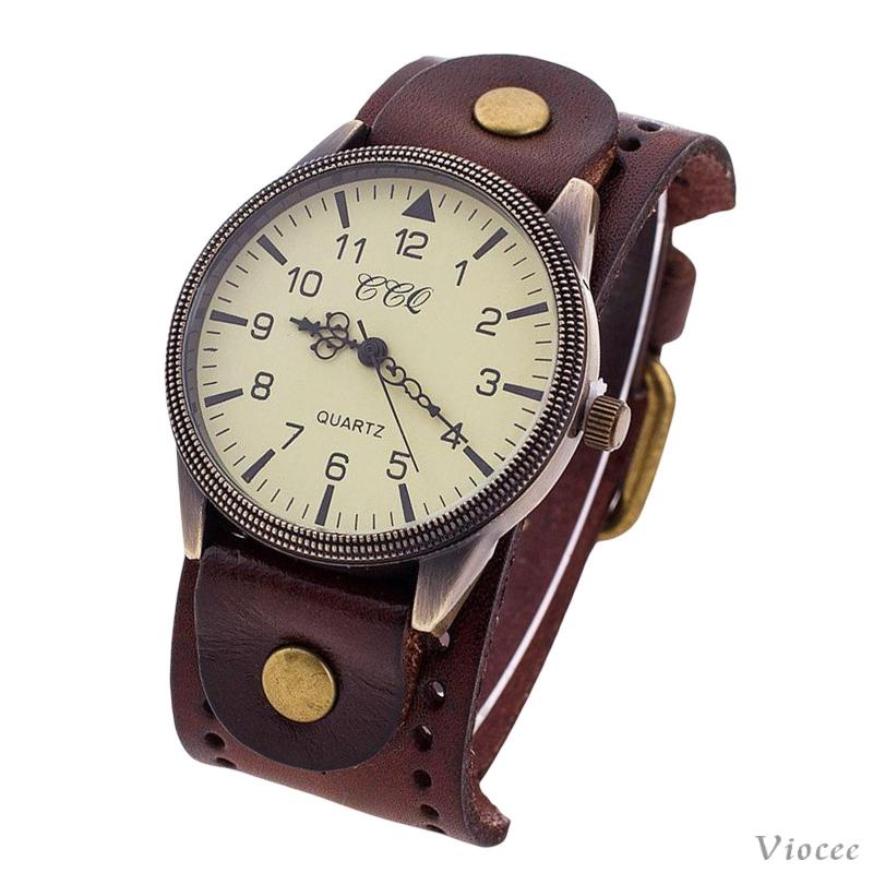 Đồng Hồ Vòng Tay Dây Da PU Bản Rộng Phong Cách Vintage