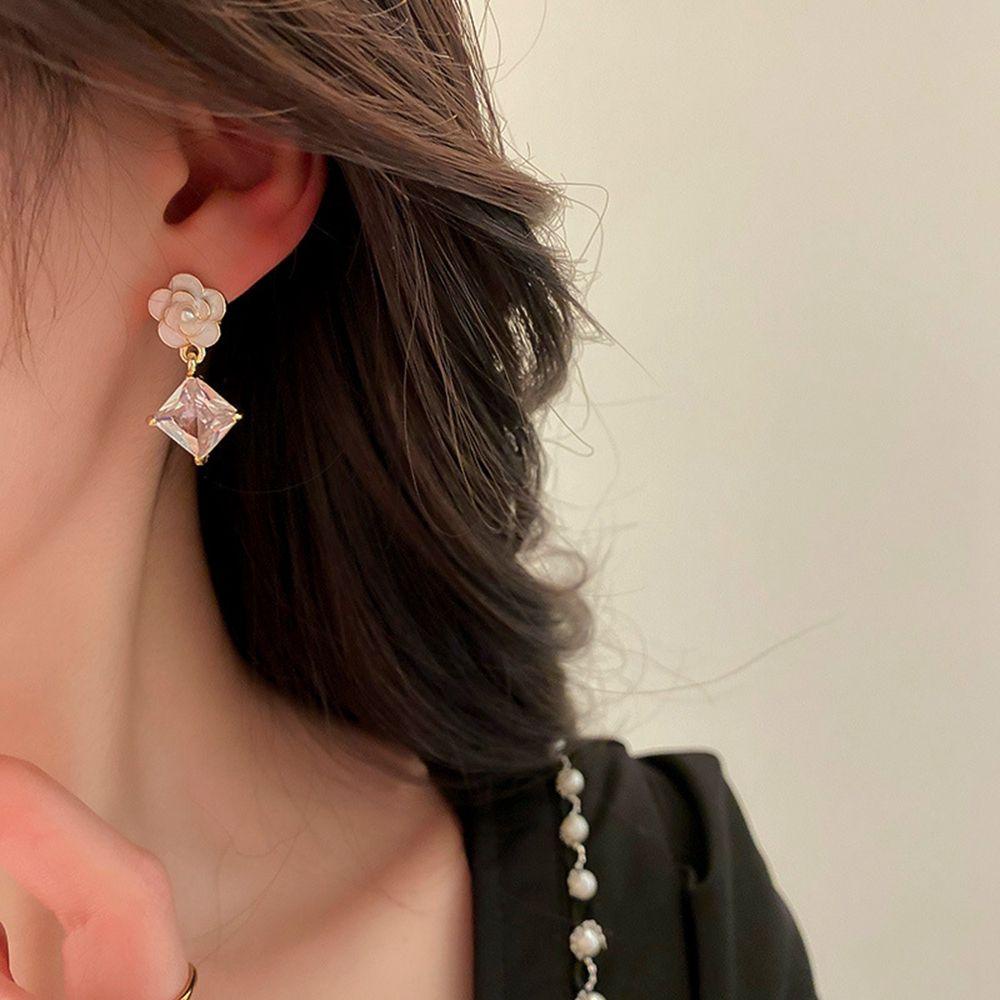 QQMALL Bông Tai Hình Học Đính Đá Dễ Thương Lãng Mạn Cho Nữ