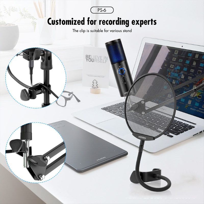 Bộ Lọc Microphone Hai Lớp Linh Hoạt 360 Độ° Dụng Cụ Vệ Sinh Màn Hình Cổ Ngỗng Dạng Kẹp Dễ Lắp Đặt