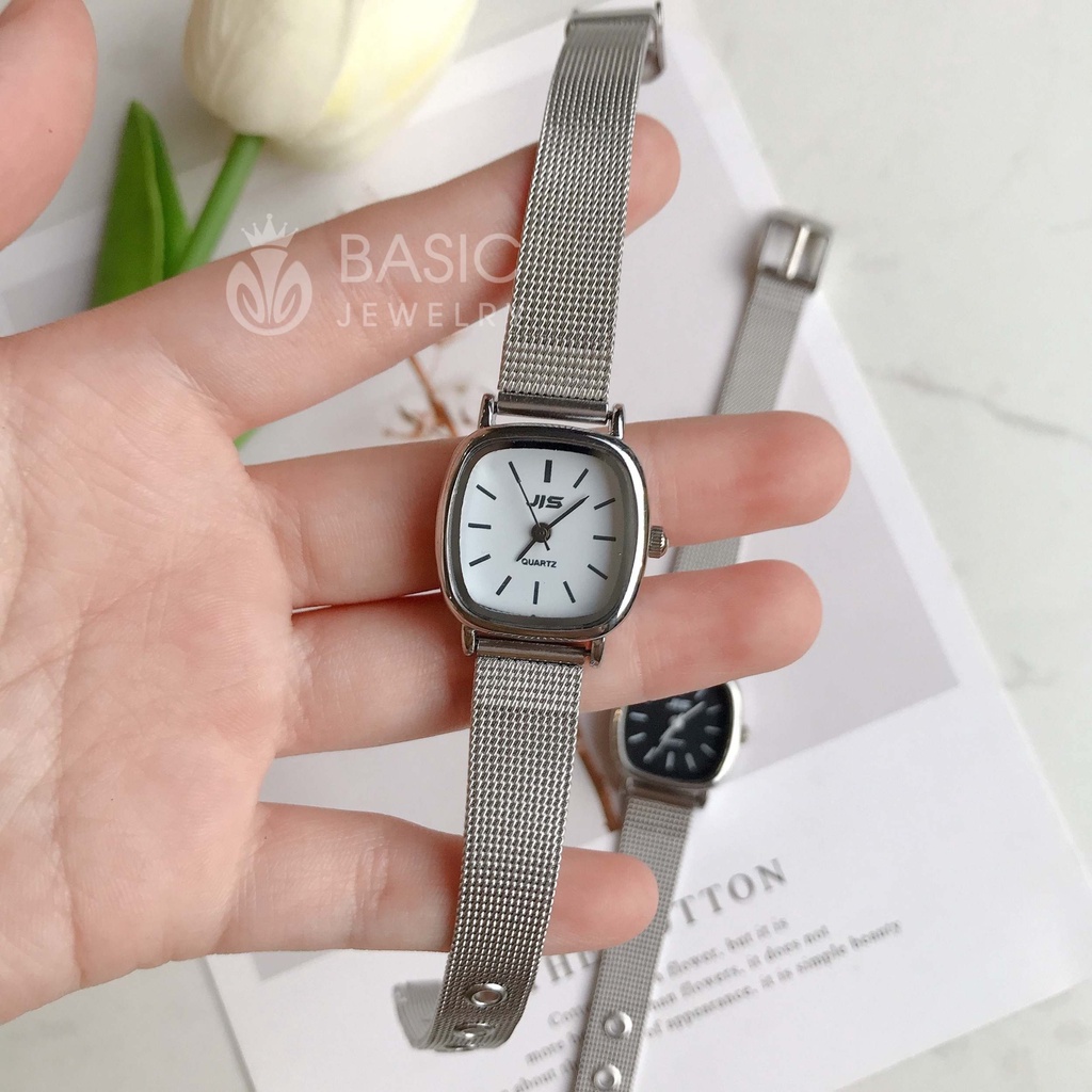 Đồng hồ đeo tay thời trang nữ Jis dây thép mặt nhỏ tặng kèm pin phong cách vintage Basic Jewelry | BigBuy360 - bigbuy360.vn