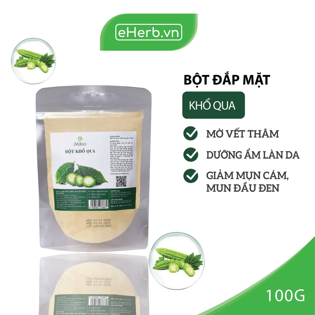 Bột Khổ Qua Nguyên Chất Đắp Mặt Nạ Ngăn Ngừa Mụn & Mờ Vết Thâm MIKIO 100gr (Túi Zip)