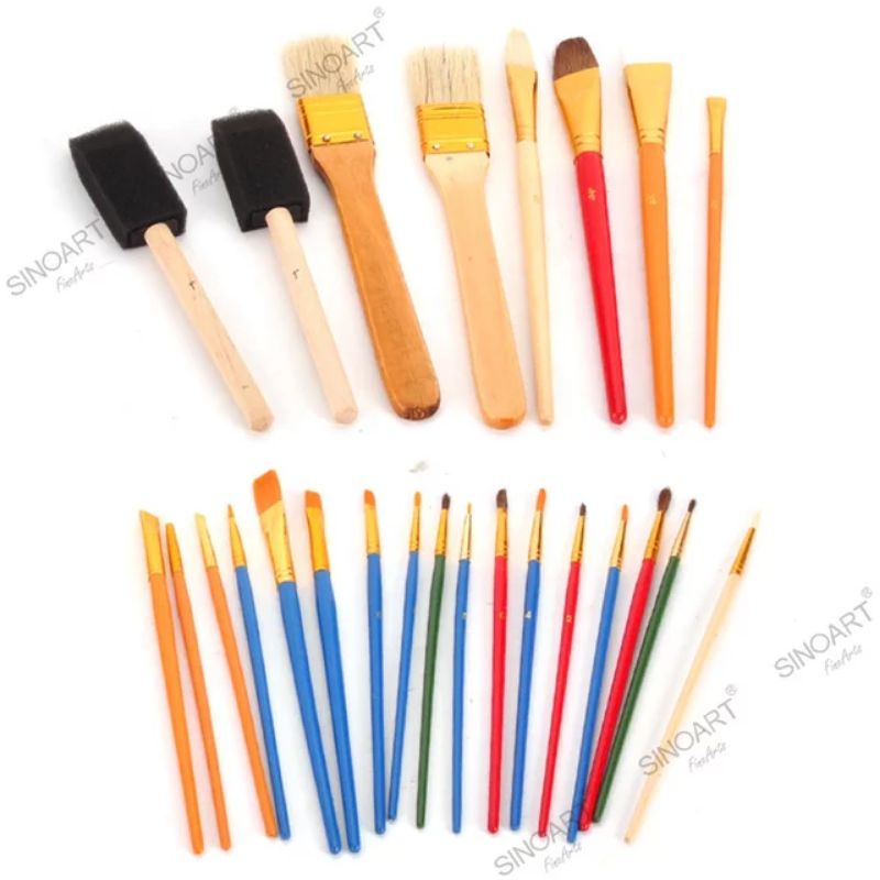 BỘ 25 CÂY CỌ VẼ GIÁ RẺ SINOART (ĐẦU CỌ ĐỦ DÁNG, PHÙ HỢP TÔ MÀU NƯỚC, ACRYLIC, SƠN DẦU...)