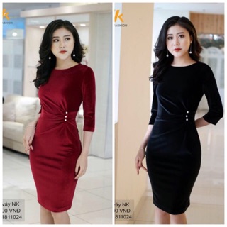 Đầm nhung ôm xoắn eo thời trang
