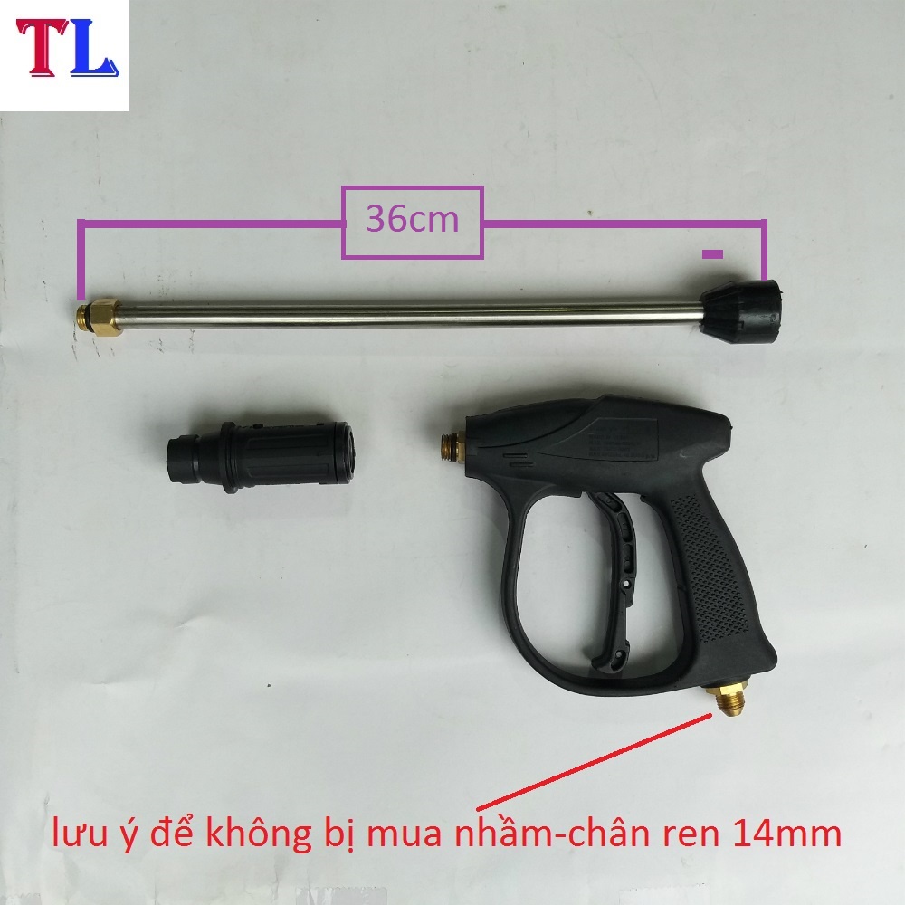Súng rửa xe áp lực gia đình + cần nối 36cm ❤️FREESHIP❤️ súng đen ren ngoài 14mm và 22mm