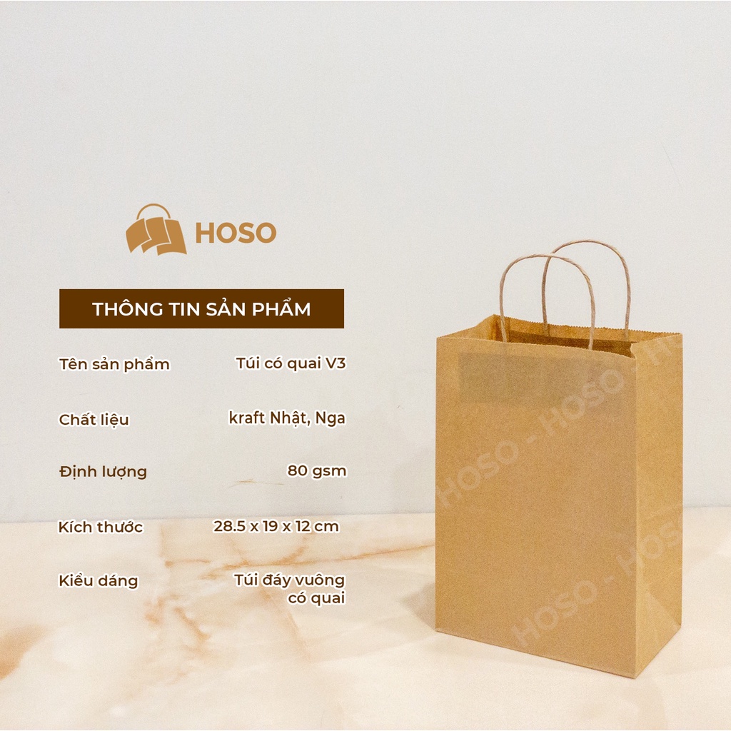 Túi giấy kraft Nhật nâu trơn có quai đựng thực phẩm nhiều kích thước, túi giấy xi măng đựng quà