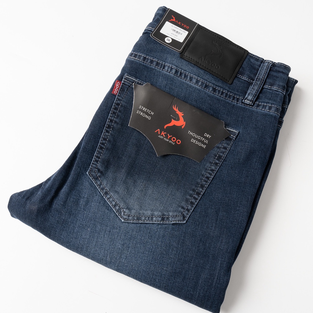 Quần Jean Bigsize Nam 80-140kg AKYOO Chất Liệu cotton co giãn, Quần Jean Bigsize Rách Gối Co, Bigsize Nam - QJ XANH GR