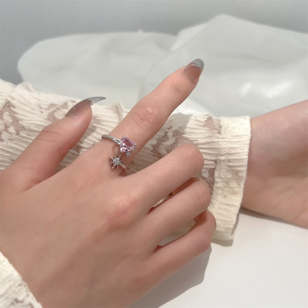 Nhẫn Hở Hình Trái Tim Đính Đá Zircon Hồng Thời Trang Cho Nữ