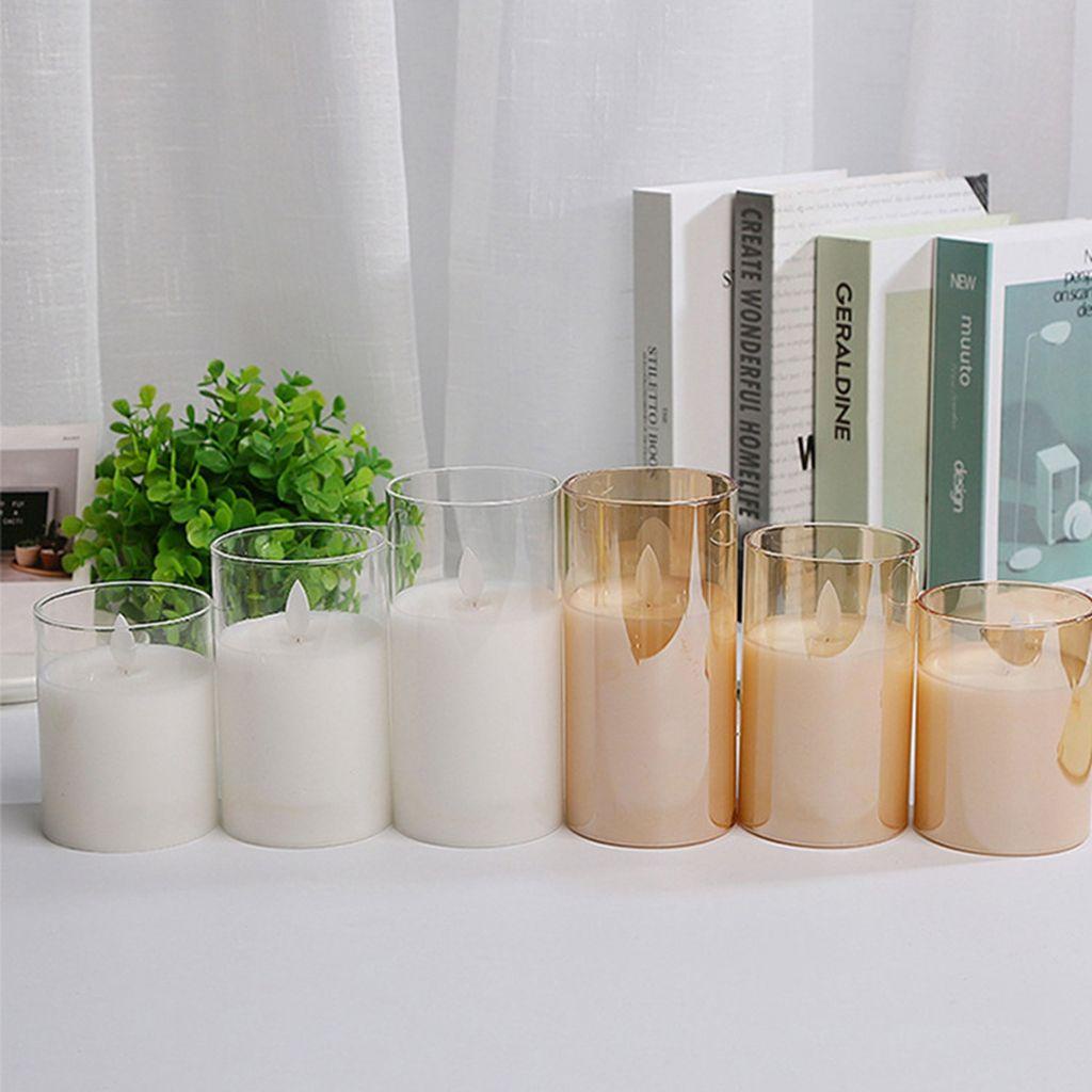 Bộ 3 Đèn LED Hình Nến Điện Tử Bằng Thủy Tinh Có Điều Khiển Từ Xa