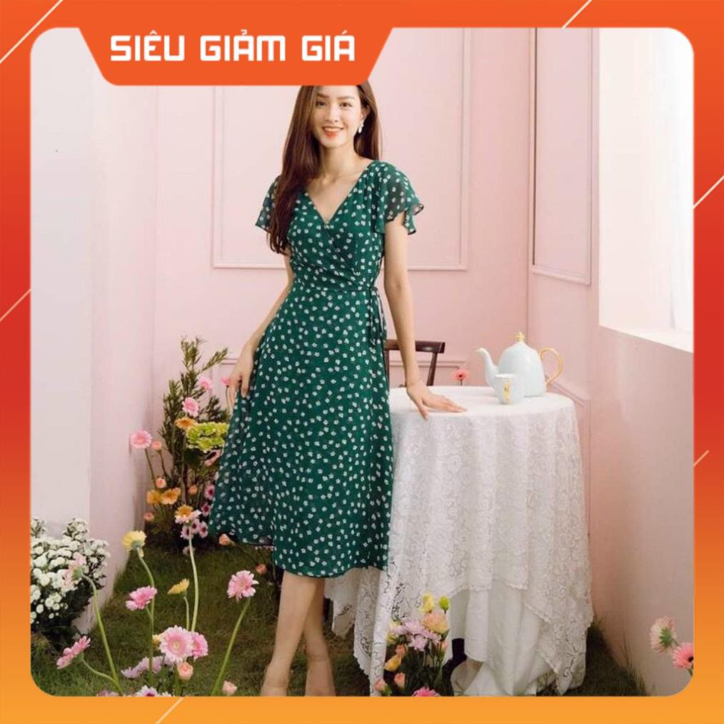 Đầm váy hoa nhí nữ  style Hàn Quốc, cổ chéo dễ thương cột nơ siêu xinh ❣️