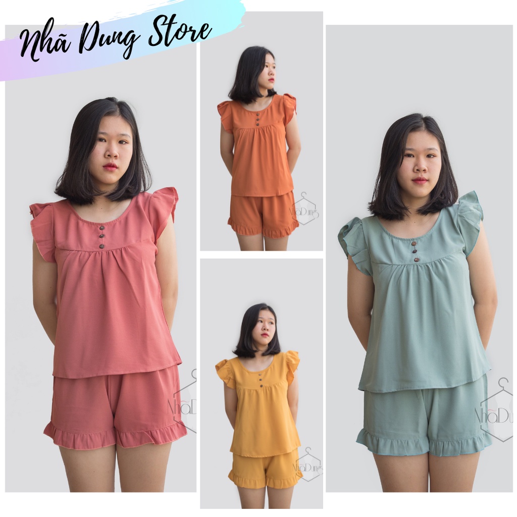 Đồ bộ mặc nhà đồ ngủ nữ cánh tiên vải đũi không nhăn 3 nút Nhã Dung Store siêu mát mẻ kiểu dáng dễ thương dưới 65kg