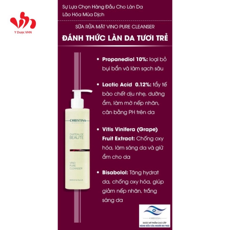 Sữa rửa mặt Chateau Vino Pure Cleanser CHRISTINA giúp làm sạch và cân bằng độ ẩm cho da 300ml - Chính hãng