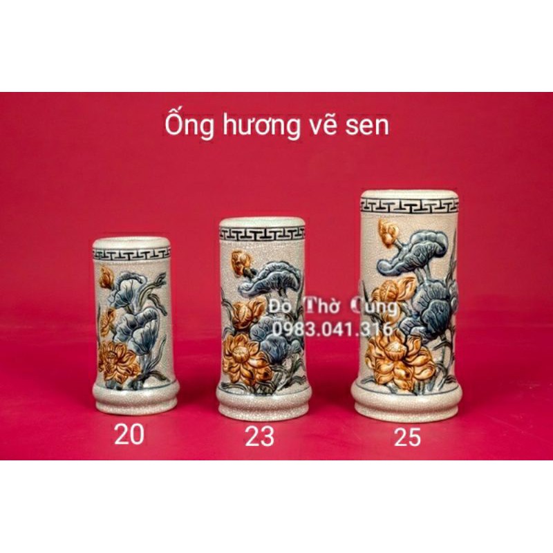 Ống hương men rạn đắp nổi
