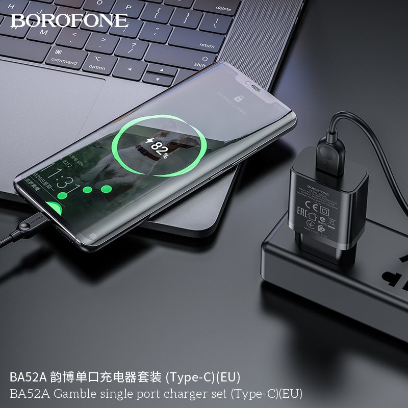 Bộ Cáp Và Dock Sạc Borofone BA52A Cổng Type C - 1 Cổng USB 2.1A chuẩn EU