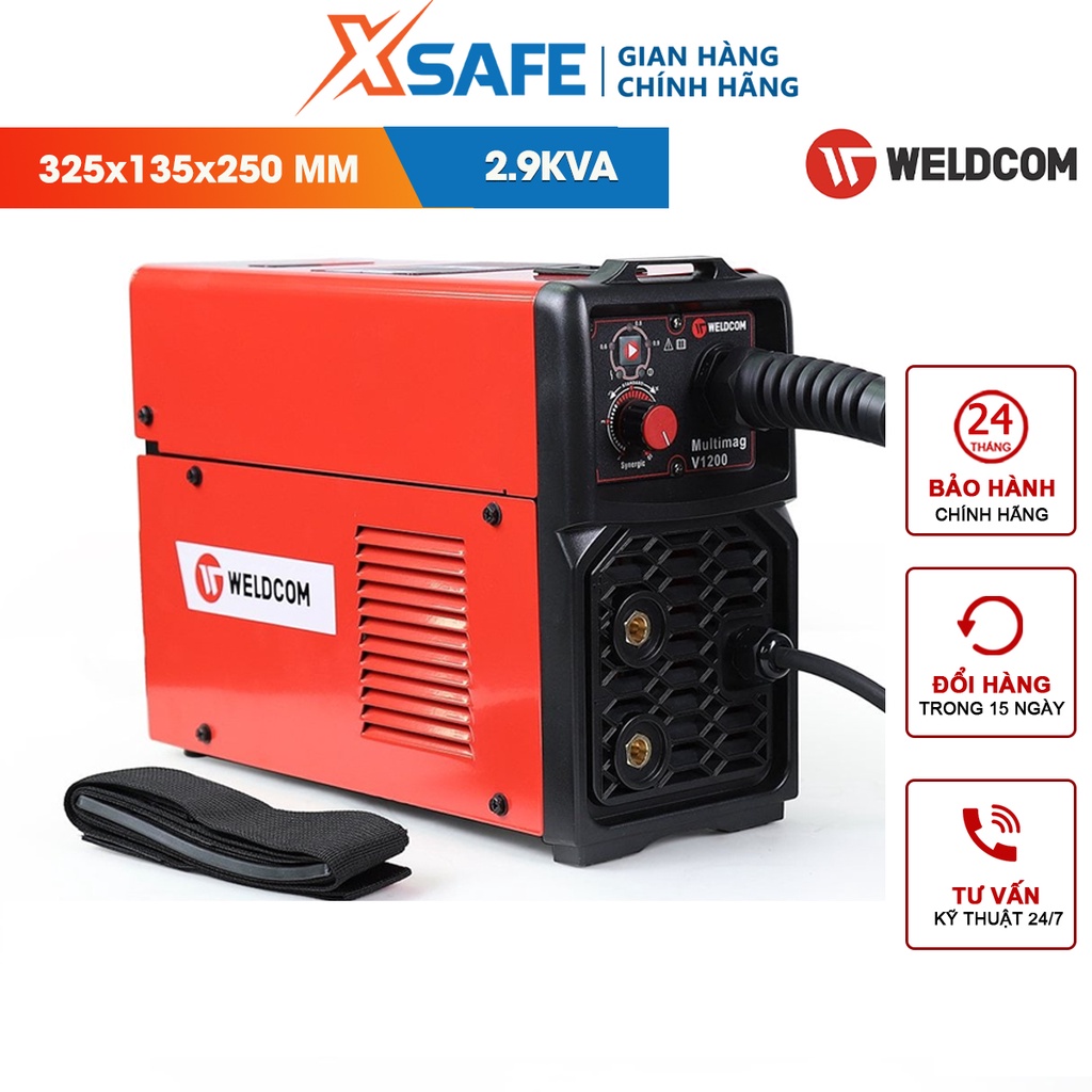 Máy hàn bán tự động Weldcom V1200 chu kỳ tải 40% công suất 2.9KVA, đường kính dây hàn 0.8mm - 0.9mm [CHÍNH HÃNG]