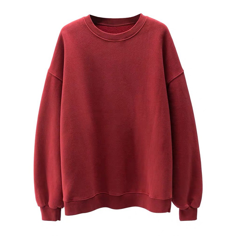 Áo Sweater Cổ Tròn Dài Tay NAM Nữ Màu Đỏ Chất Vải Nỉ Poly Hàng Freesize 1 Cỡ Form Dáng Rộng Dưới 65kg Mặc Vừa (Trơn) | BigBuy360 - bigbuy360.vn