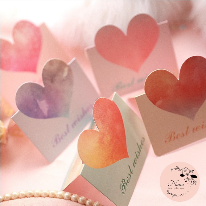 [Set 5 chiếc] Thiệp hình trái tim in chữ BEST WISHES, chúc mừng 8/3, sinh nhật, ngày lễ Valentine, ngày kỷ niệm