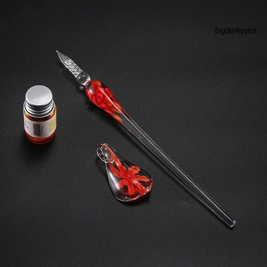 1 Set Bút Viết Thủy Tinh Trong Suốt Trang Trí Hoa Xinh Xắn