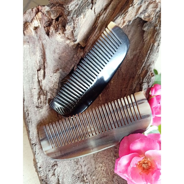 Lược sừng trâu tự nhiên có chuôi cầm 18-20cm chải tóc không gây tích điện và giảm xơ gãy tóc