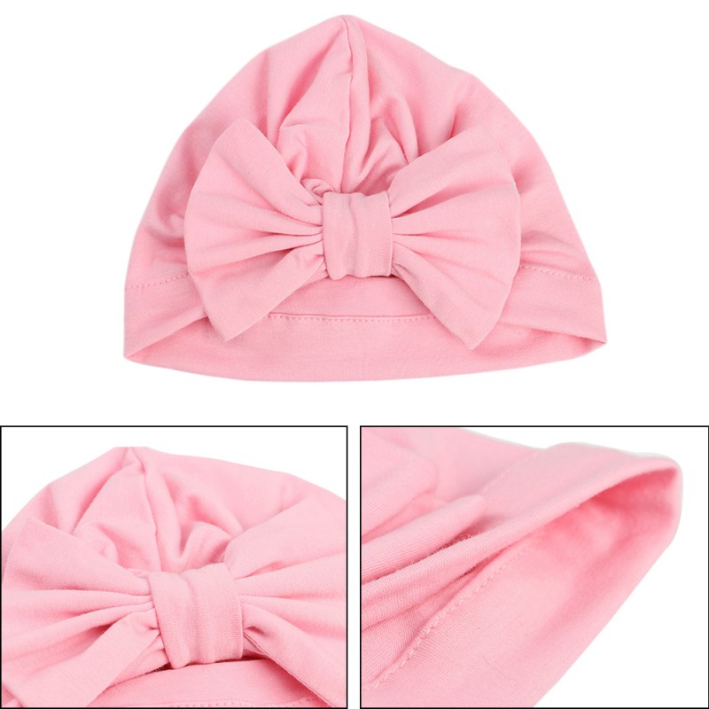 Mũ Turban Cotton Mềm Màu Trơn Đính Nơ Lớn Làm Đạo Cụ Chụp Ảnh Cho Bé Trai