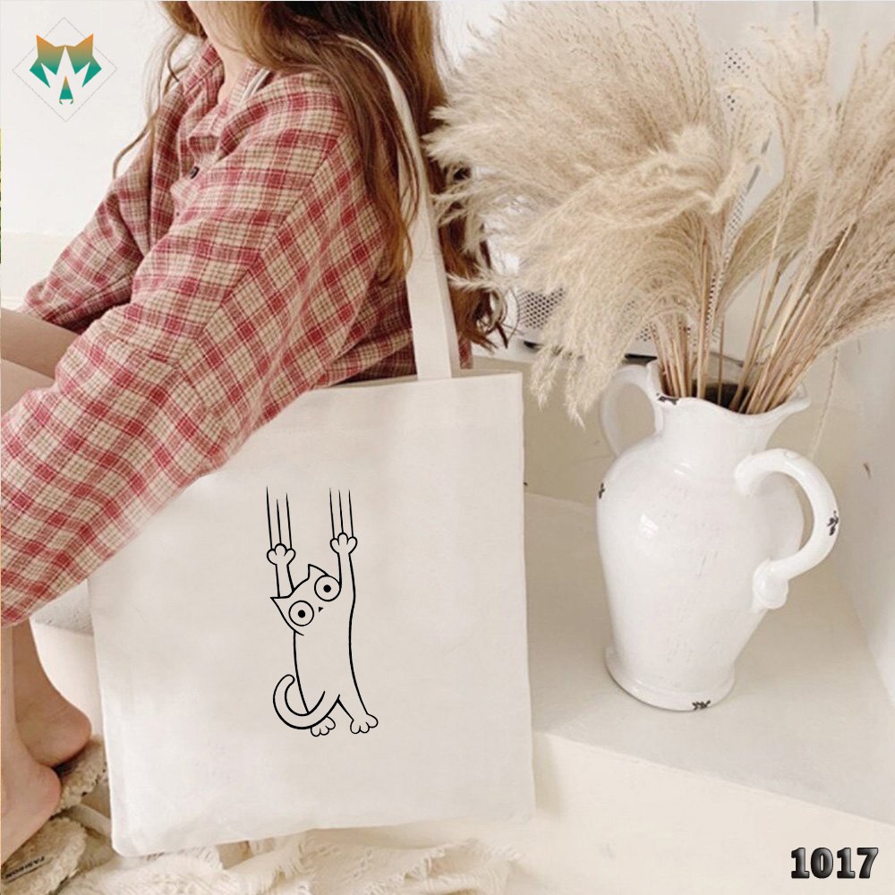 Túi Tote Trắng Chất Vải Canvas 1017 480 Cat Cào Xước Dễ Thương Hàng Chuẩn Đẹp - Hazo