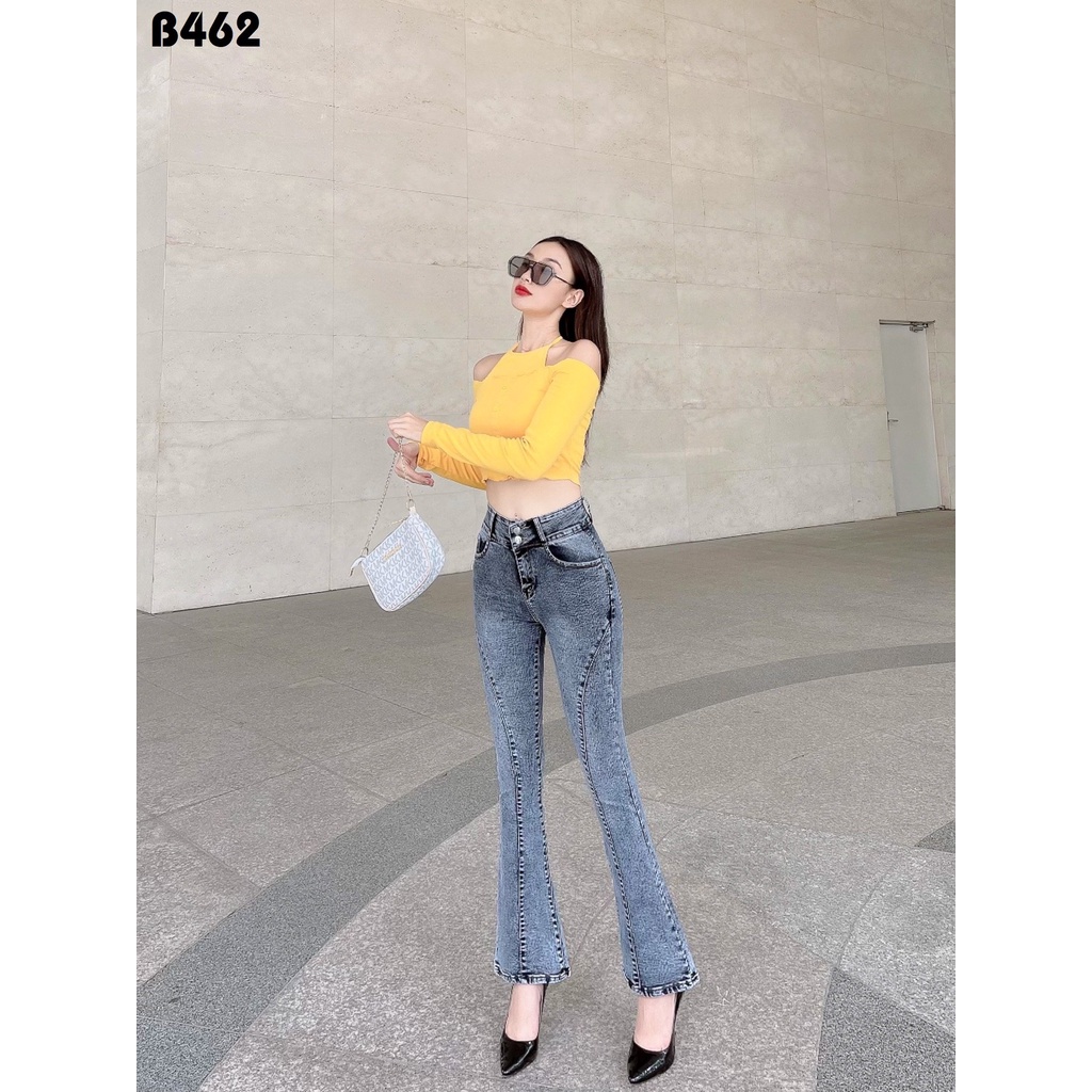 Quần jean nữ loe xám đen hai nít gân co giãn dày dặn B462