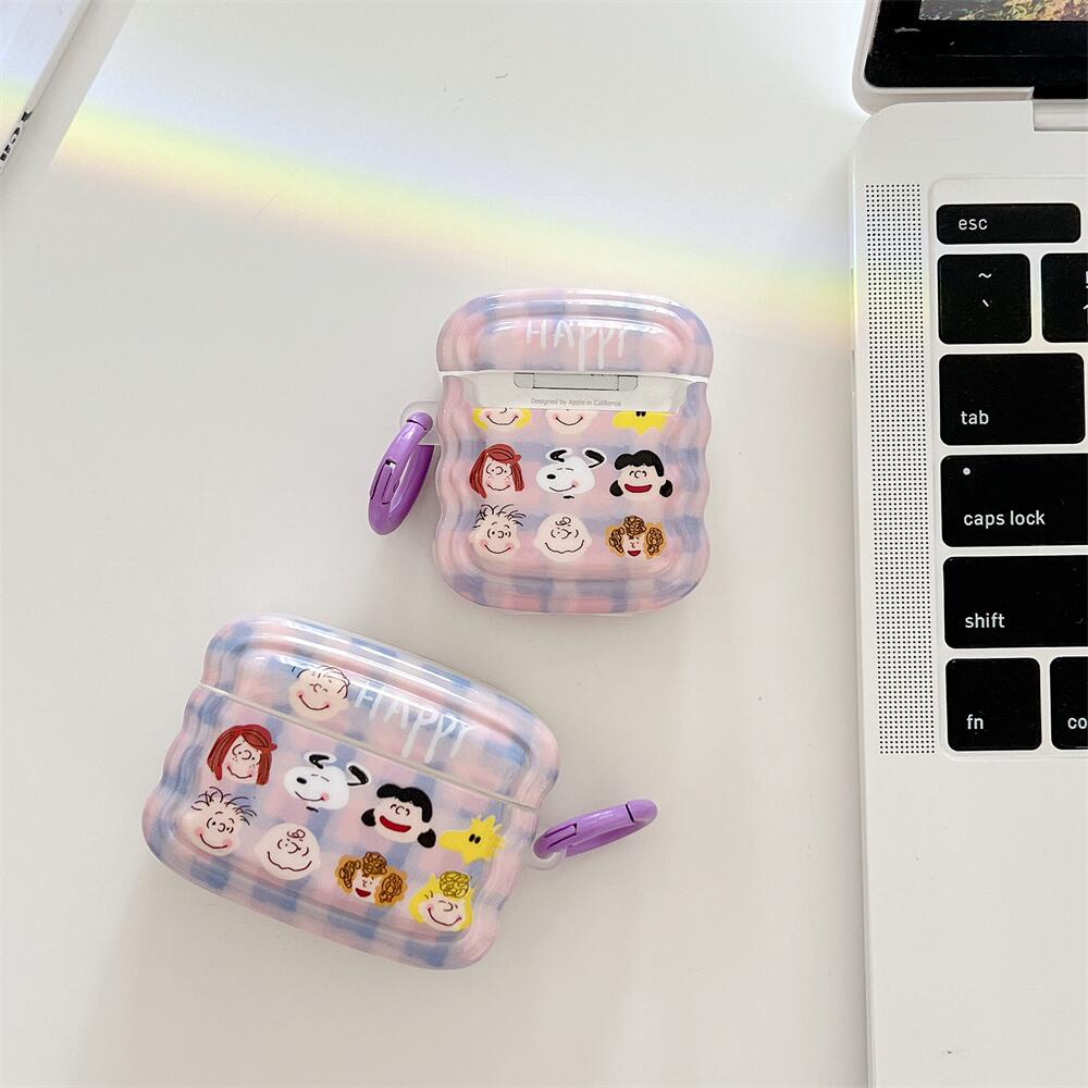 Vỏ Bảo Vệ Hộp Sạc Tai Nghe AirPods 1 2 pro 3 2021 Bluetooth Không Dây Chống Sốc Họa Tiết Kẻ Sọc Màu Tím Kèm Móc Treo Tiện Dụng