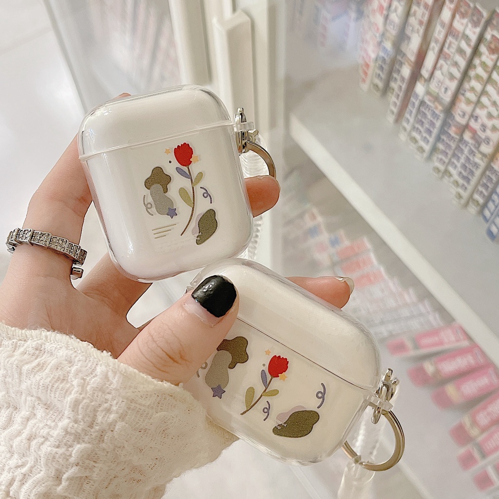 Vỏ Bảo Vệ Hộp Sạc Tai Nghe airpods 1 2 Pro 3rd Generation Pro 1/2 Trong Suốt Chống Sốc Họa Tiết Hoạt Hình Kèm Dây Đeo Kiểu Nhật Hàn