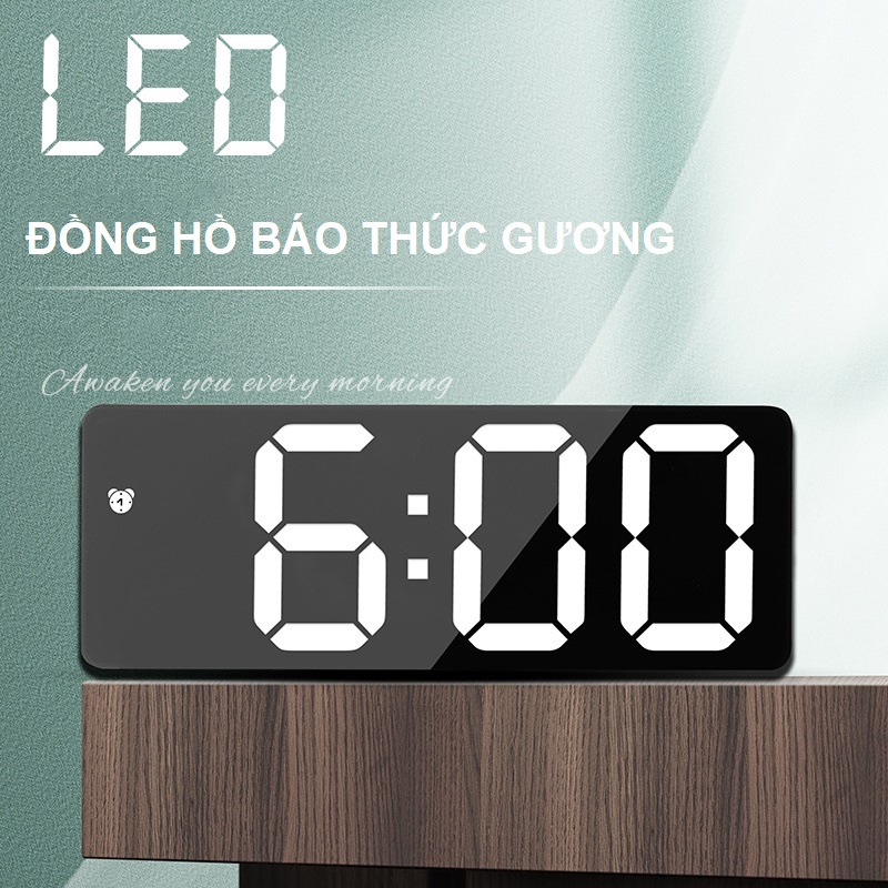 Đồng hồ báo thức đèn LED JIASHI tích hợp gương điều khiển giọng nói, 3 chế độ hiển thị, 2 chế độ sạc -  DHL01