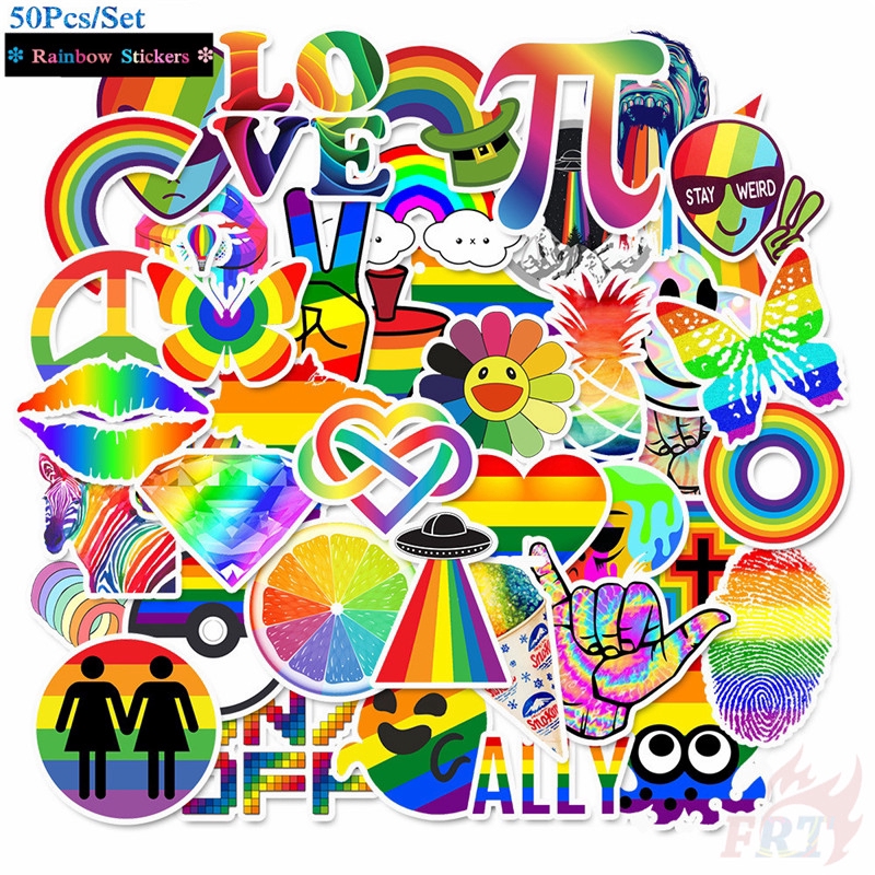 ❉ Hello！Let's Rainbow Series 02 Stickers ❉ 50Pcs/Set DIY Fashion Mixed Luggage Laptop Skateboard Decals Doodle Stickers