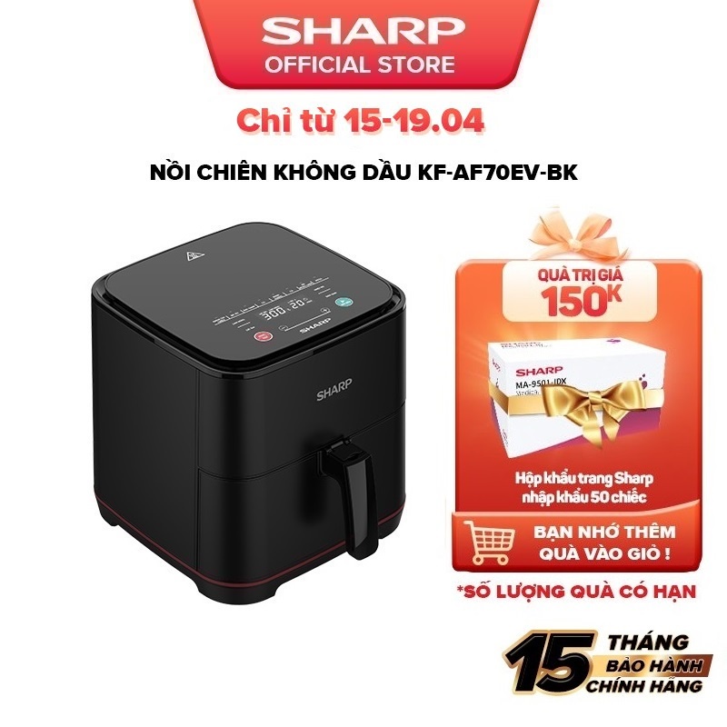 [Mã ELBAU10 giảm 10% đơn 500K][New Model] Nồi Chiên Không Dầu Sharp KF-AF70EV-BK Chống Dính 7L [1700W]