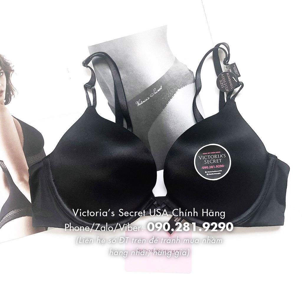 (Áo Vic) 38C, C85 - Áo lót đen siêu nâng ngực (20), tạo khe sexy, Bombshell Add-2-cups, Black - Victoria's Secret