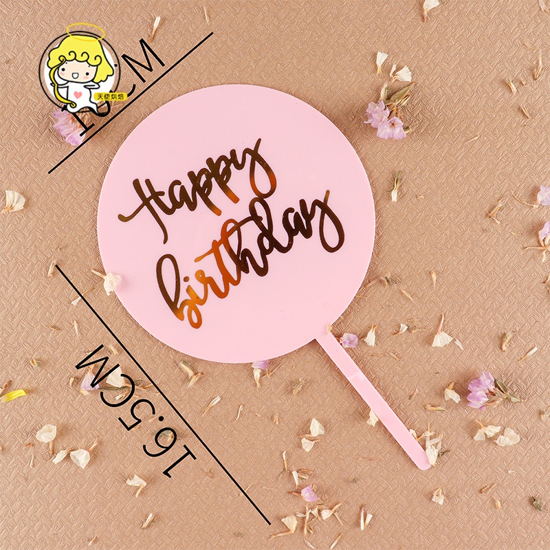 Thẻ Tròn acrylic Trong Suốt In Chữ happy birthday Trang Trí Bánh Kem