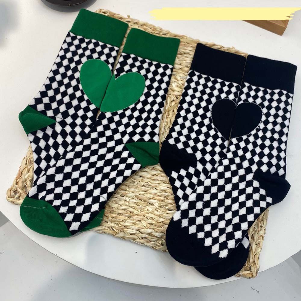 Đôi vớ thoáng khí họa tiết sọc caro màu xanh lá đen thời trang phong cách Hip Hop Hàn Quốc dành cho nữ