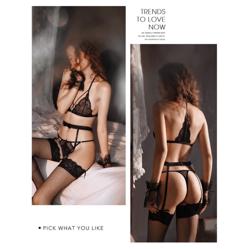 Bộ ren đen 3 món - Tặng kèm Tất chân - Hình thật chụp tại shop | BigBuy360 - bigbuy360.vn