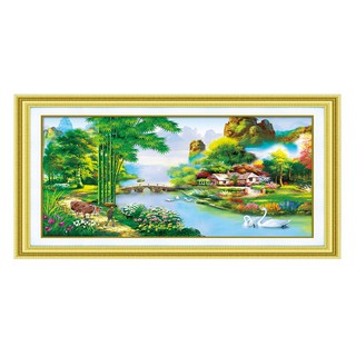 Freeship 99k TQ_Tranh đá phong cảnh làng quê 85x50