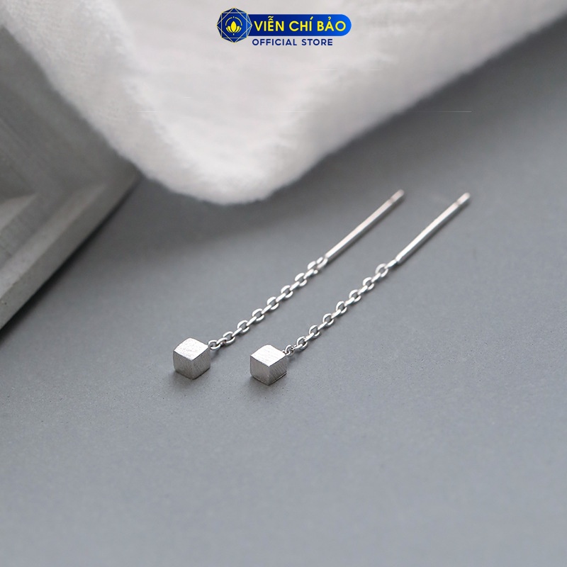 Bông tai bạc nữ Vuông dây xích dài chất liệu bạc 925 thời trang phụ kiện trang sức nữ Viễn Chí Bảo B400716x