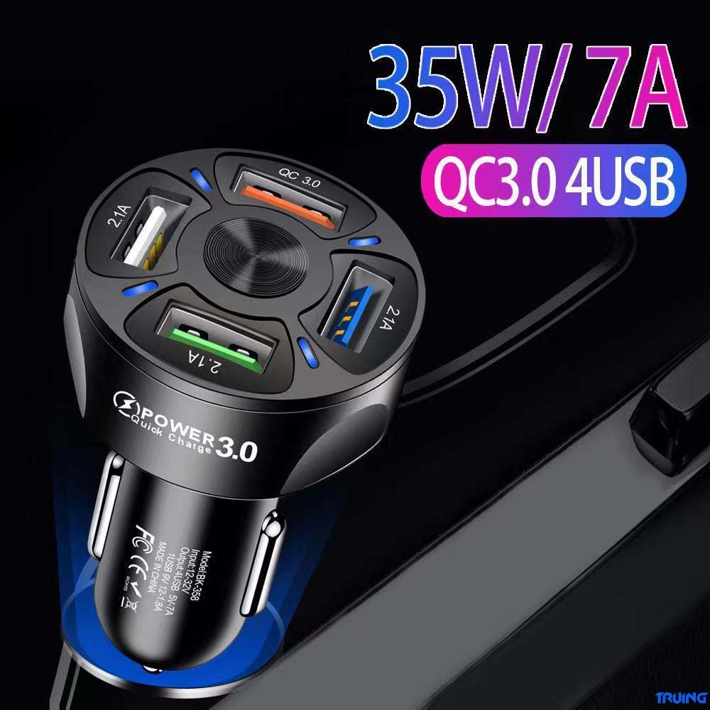 4 cổng Sạc Xe Hơi QC3.0 Nhanh Chóng Sạc Car Charger USB Adapter Sạc Điện Thoại TR