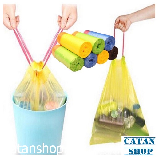 Cuộn 15 Túi đựng rác có dây rút 45x50cm tiện lợi, túi rác tự phân hủy GD588-TuiRacDR