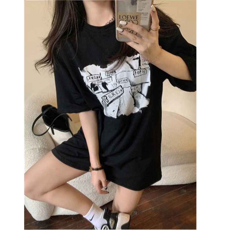 Áo Thun Ngắn Tay Dáng Rộng In Họa Tiết Thời Trang Mùa Hè Hàn Quốc Dành Cho Nữ