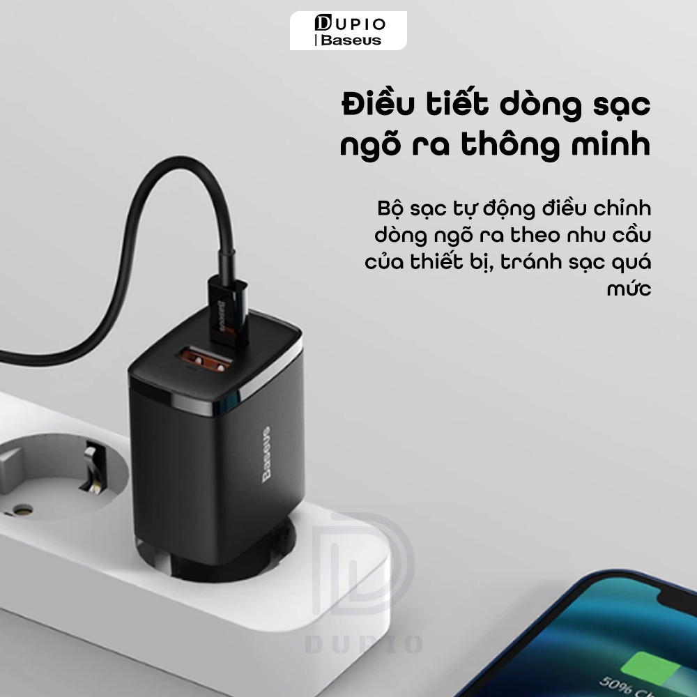 Bộ cóc củ DUPIO Baseus CS02 usb type-c pd 20w 18w sạc nhanh 2 ngõ ra nhiều cấp bảo vệ tiện lợi nhỏ gọn