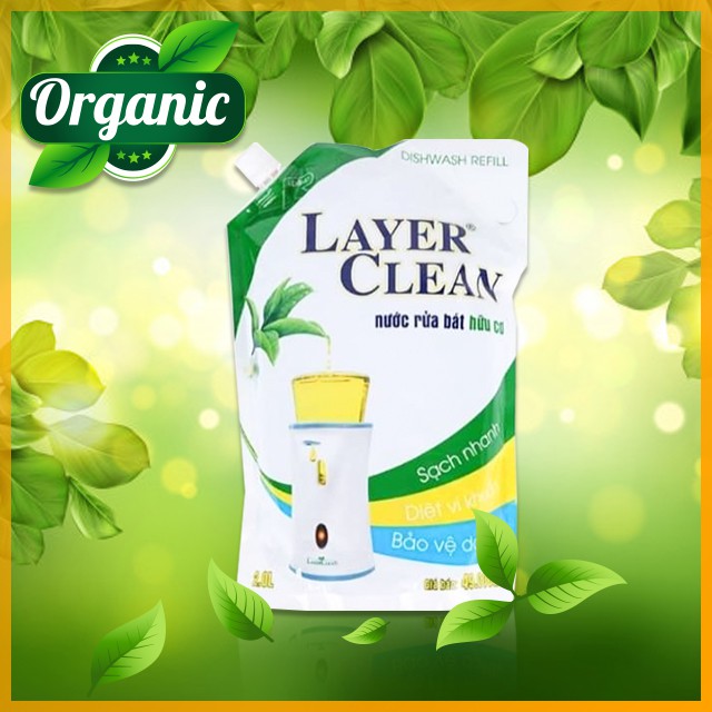 {CHÍNH HÃNG} Nước Rửa Chén Bát Hữu Cơ Organic Layer Clean Hương Quả Hồng Túi 2L Không Chứa Hóa Chất An Toàn Cho Da